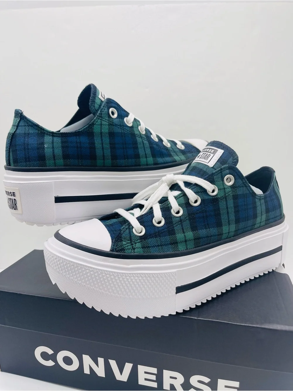 Converse WMNS CTAS Lift Double Stack Ox Navy Black Branch Out Platform Sneakers